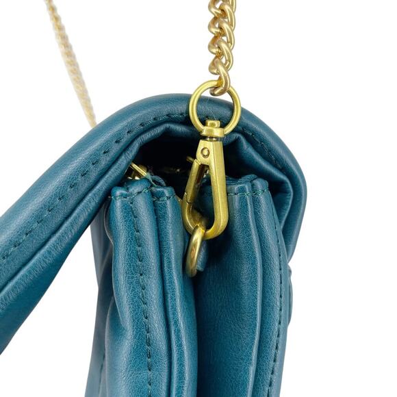 Fawn Design The Quilted Clutch Teal Matte Vegan Leather Crossbody Purse - Picture 7 of 13